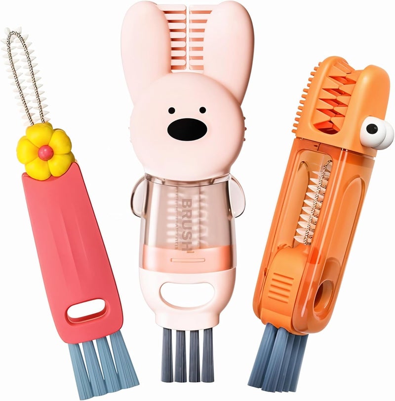 FOLISSE Cup Lid Cleaning Brush, 3 in 1 Cup Cleaner Brush New Multifunctional Lid Cleaner Lid Brush Cleaning Tool Multipurpose Bottle Gap Cleaner Brush Red - Image 1
